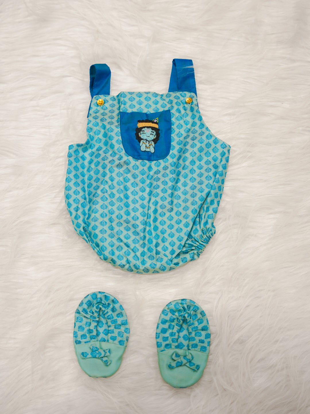 Kanchipuram Silk Blue Krishna Motif Romper Set
