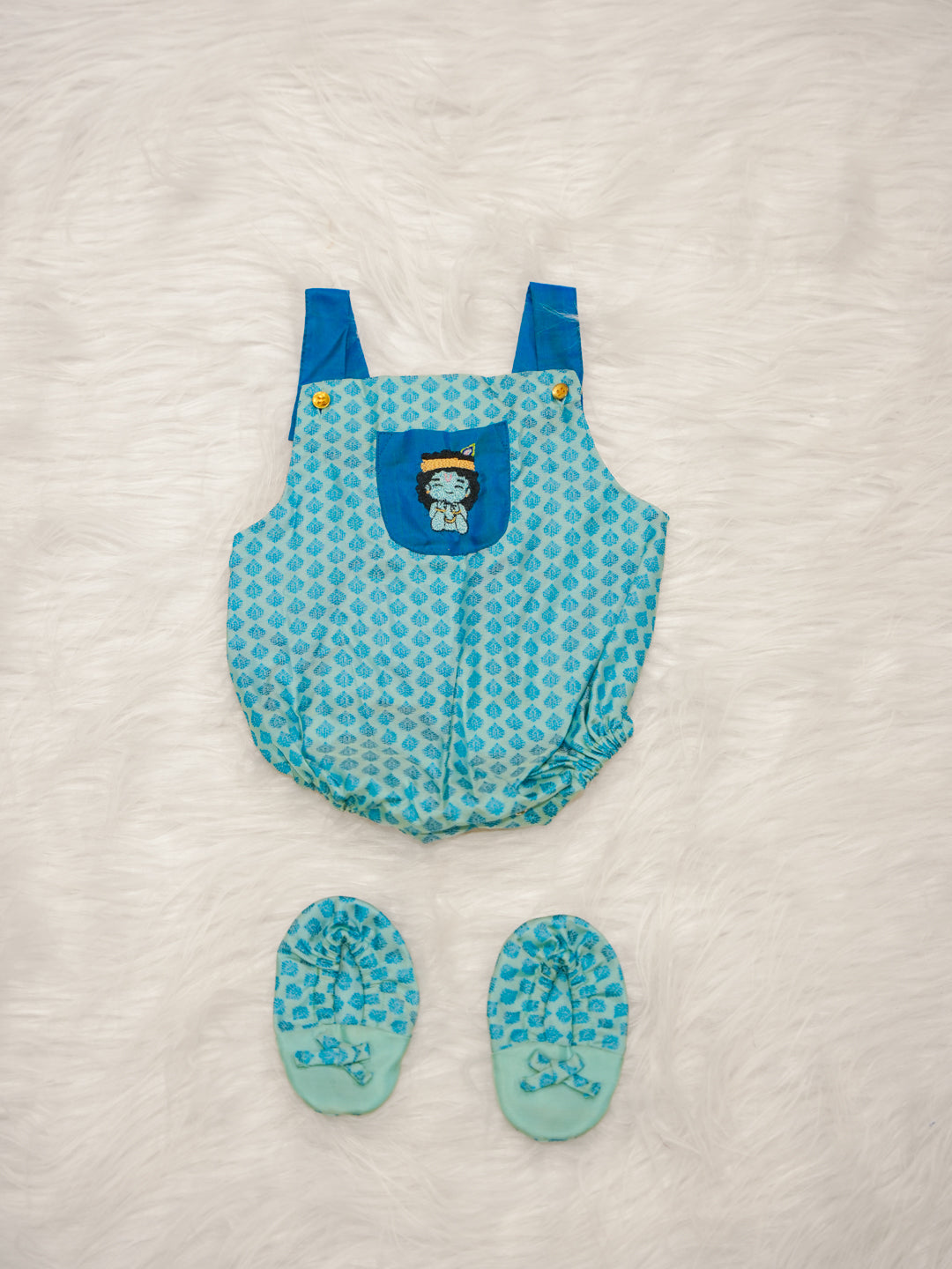 Kanchipuram Silk Blue Krishna Motif Romper Set