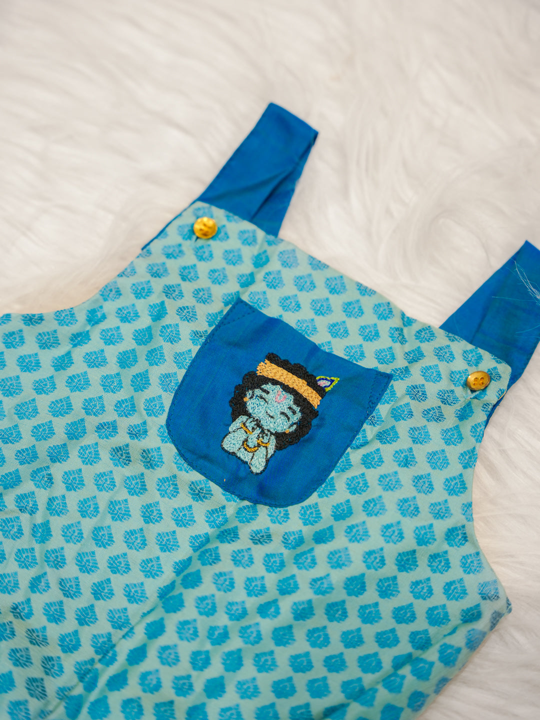 Kanchipuram Silk Blue Krishna Motif Romper Set