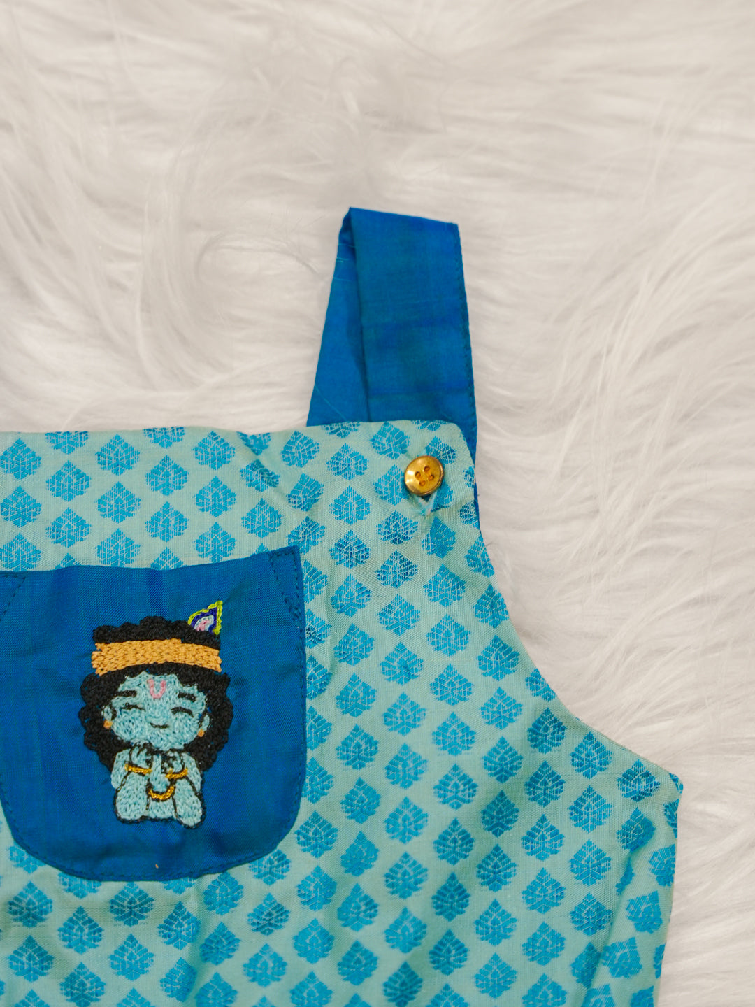 Kanchipuram Silk Blue Krishna Motif Romper Set