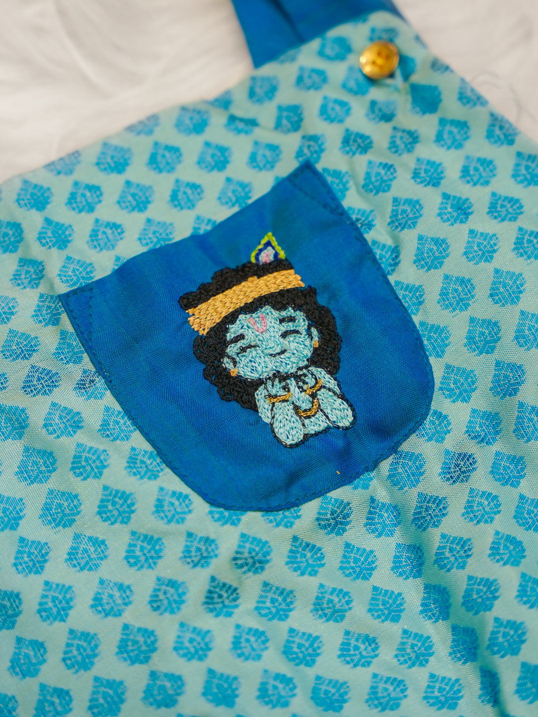 Kanchipuram Silk Blue Krishna Motif Romper Set