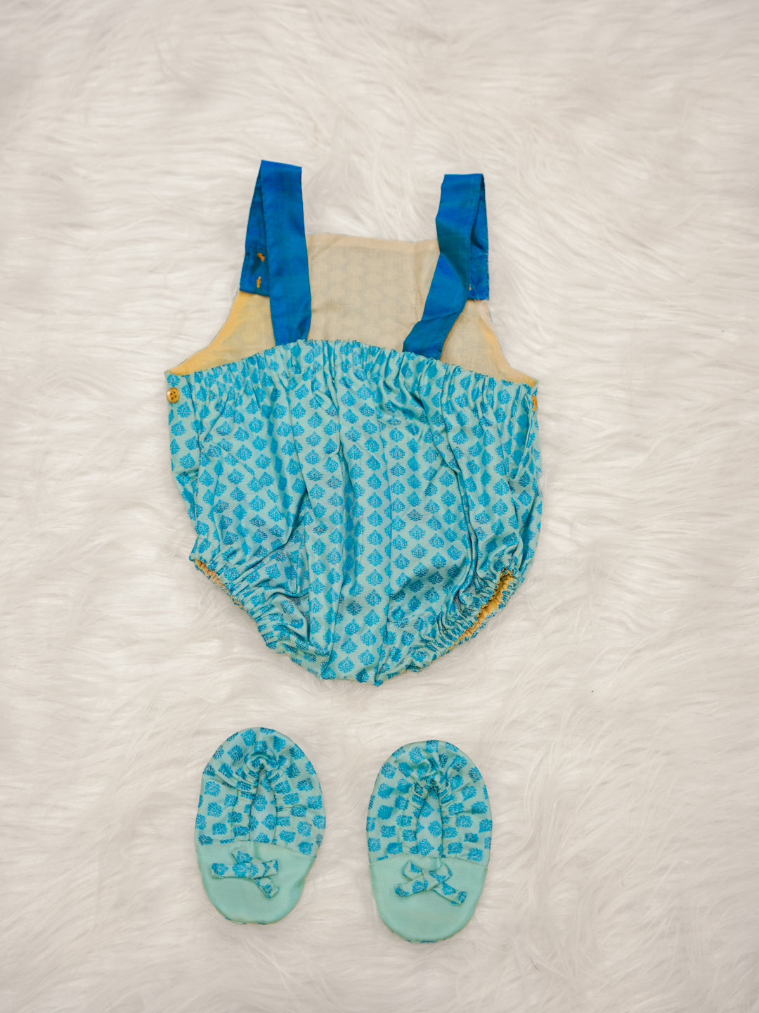 Kanchipuram Silk Blue Krishna Motif Romper Set