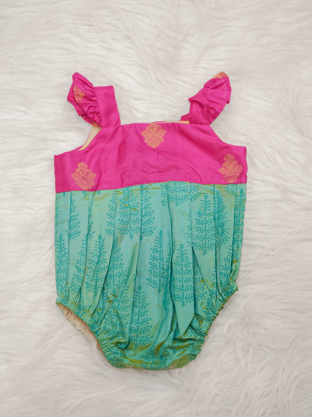 Kanchipuram Silk Pink and Aqua Romper