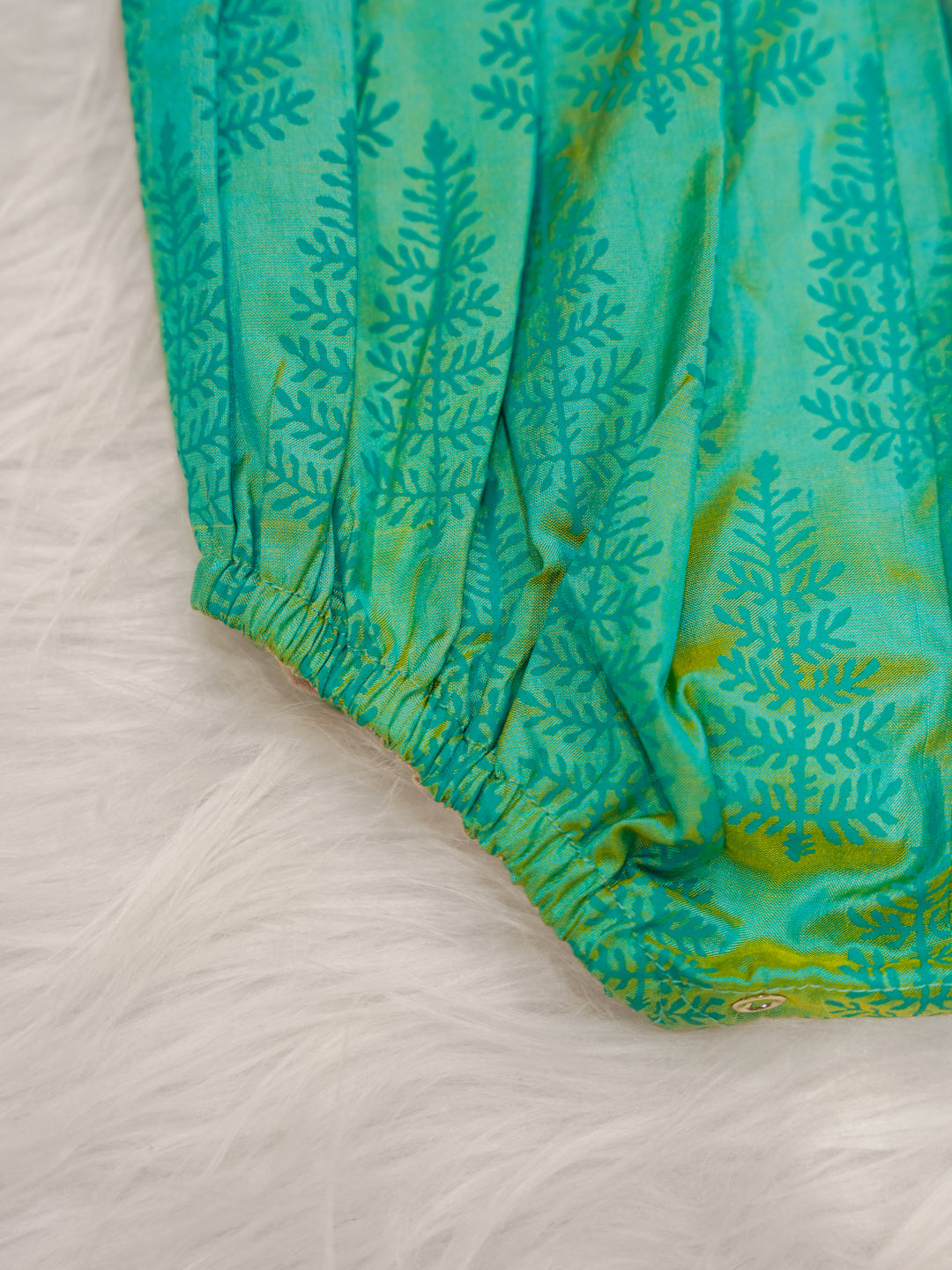 Kanchipuram Silk Pink and Aqua Romper