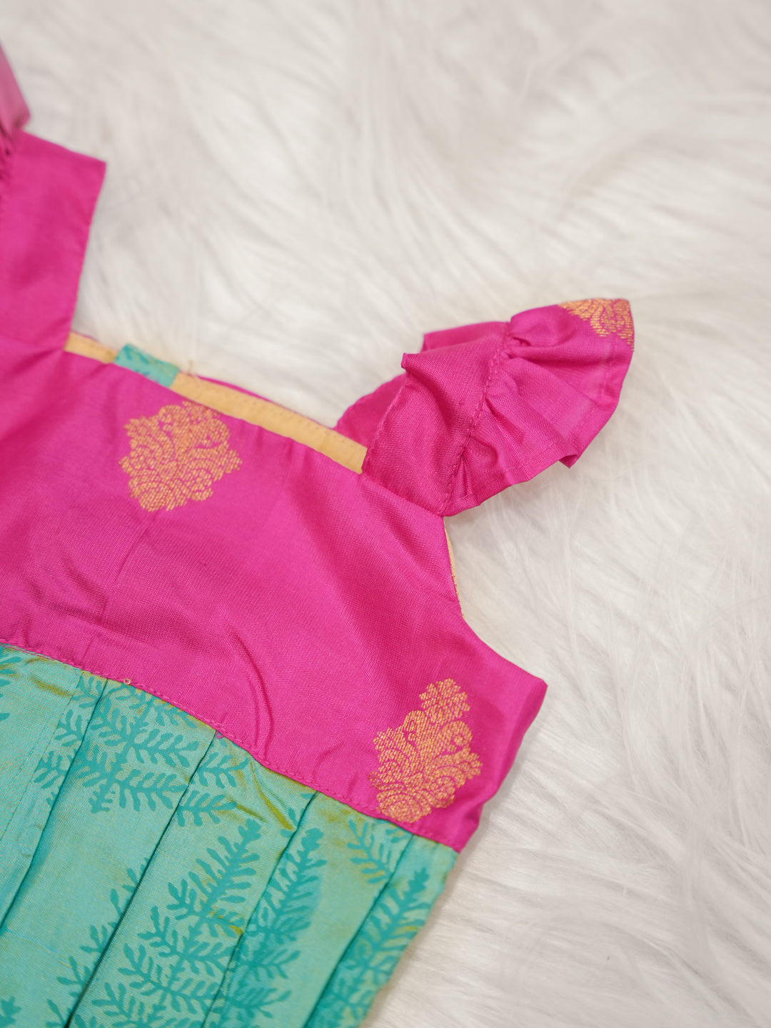 Kanchipuram Silk Pink and Aqua Romper