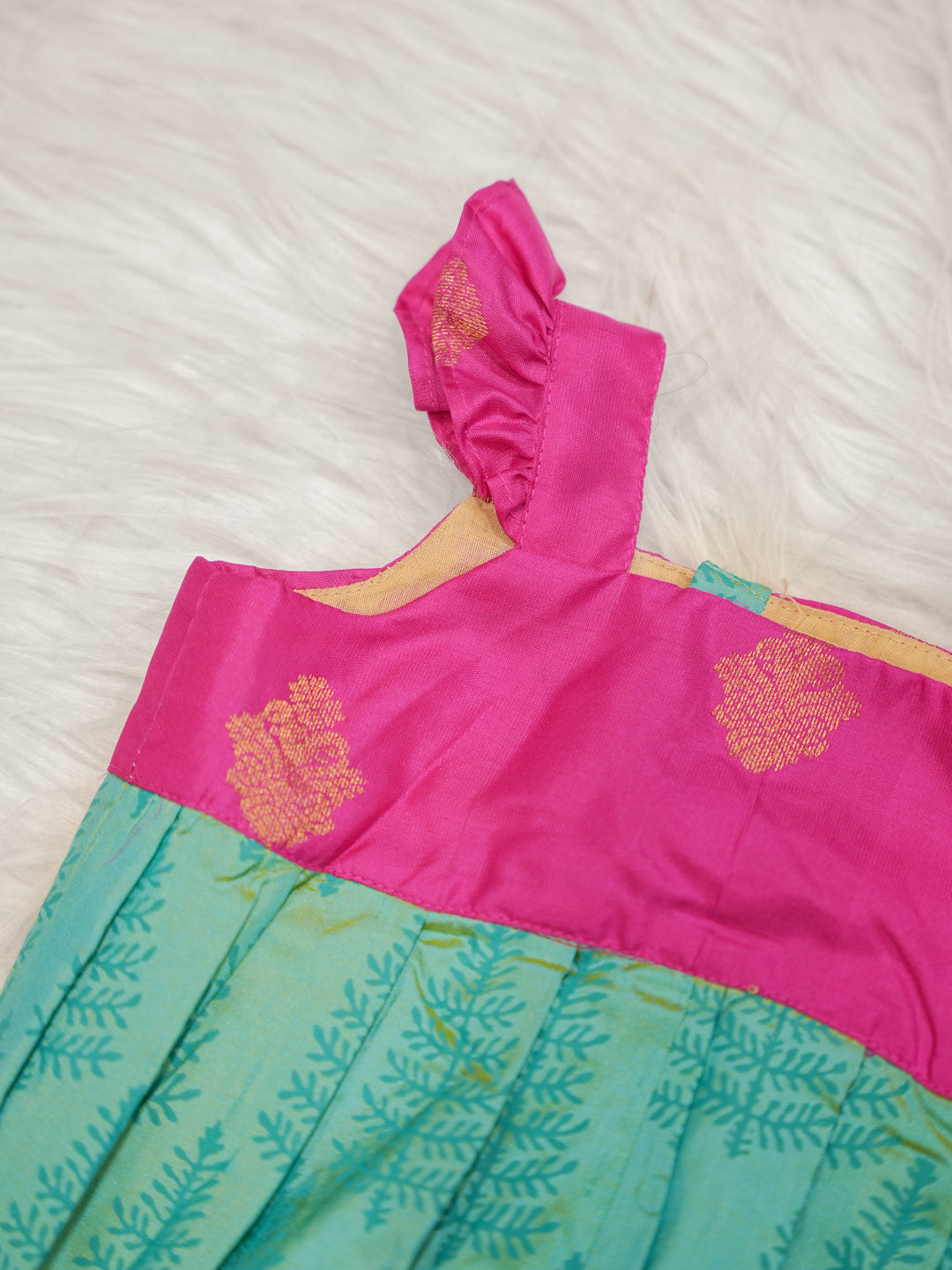 Kanchipuram Silk Pink and Aqua Romper