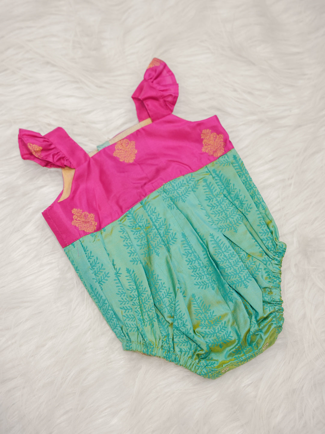 Kanchipuram Silk Pink and Aqua Romper