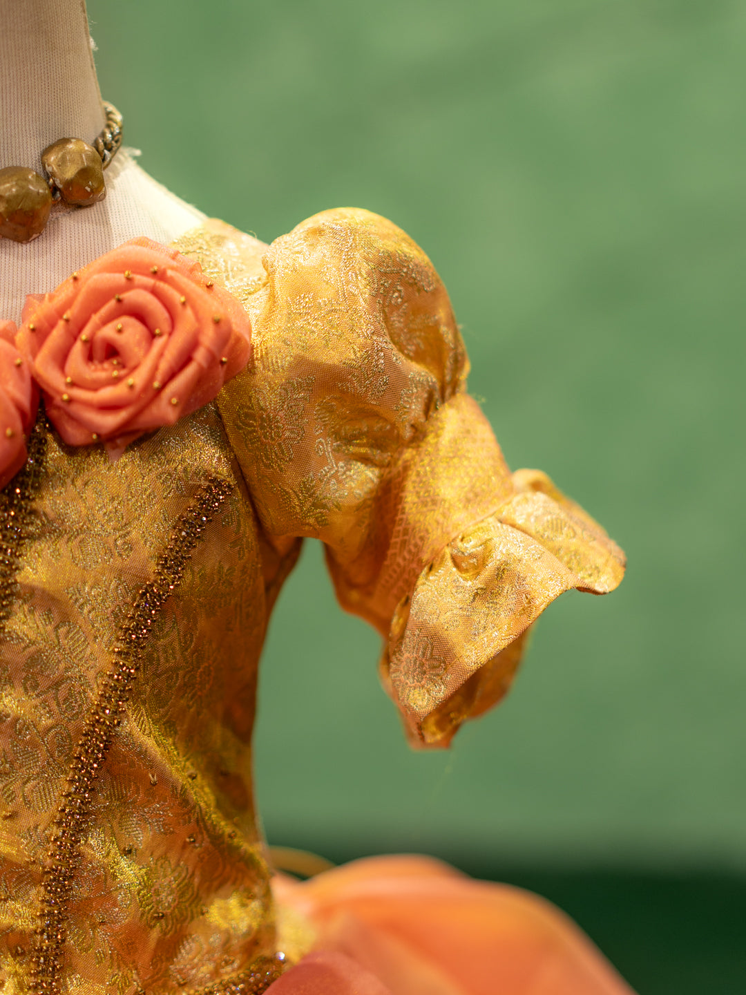 Kanchipuram Silk Peach Renaissance Gown | Vadivambal