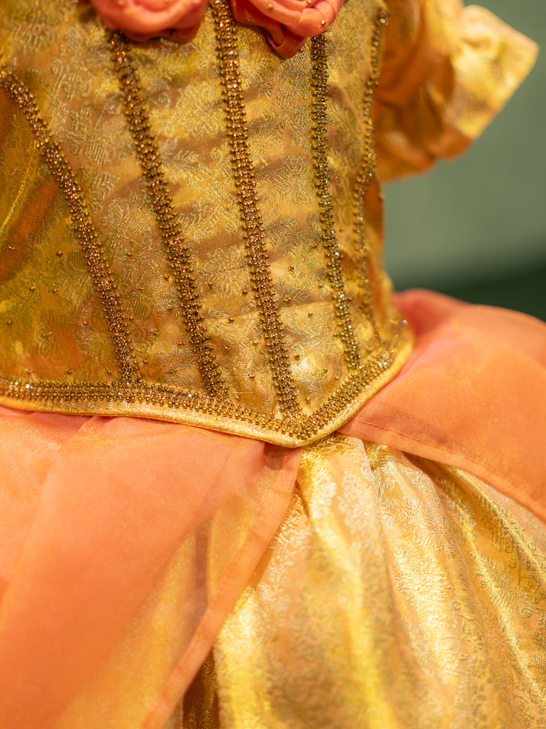 Kanchipuram Silk Peach Renaissance Gown | Vadivambal