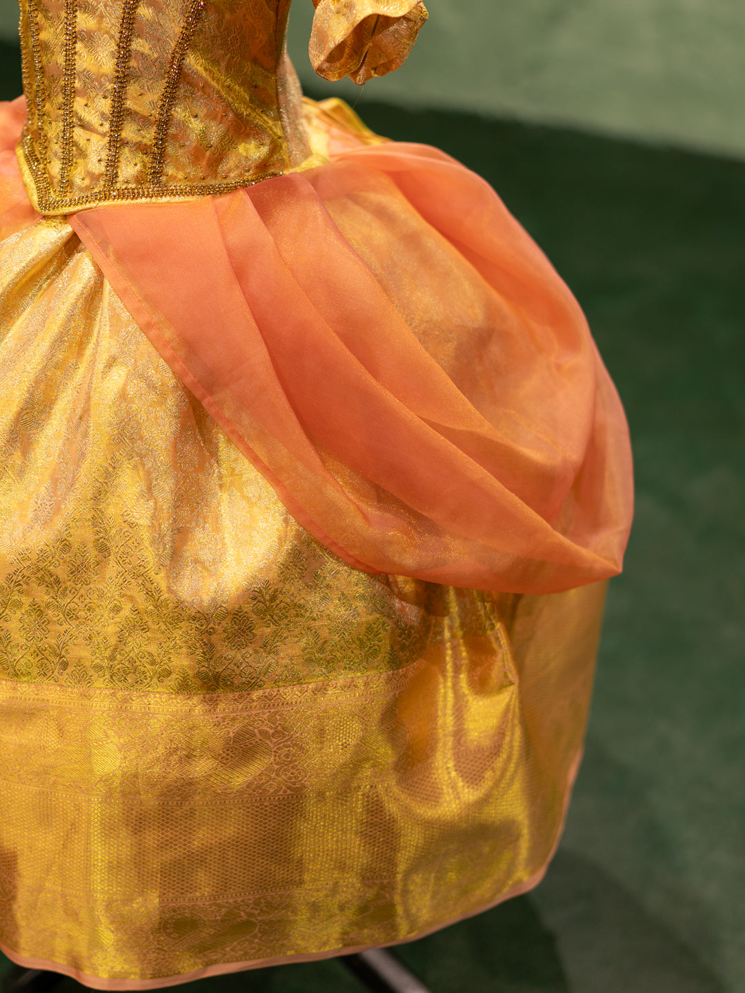 Kanchipuram Silk Peach Renaissance Gown | Vadivambal