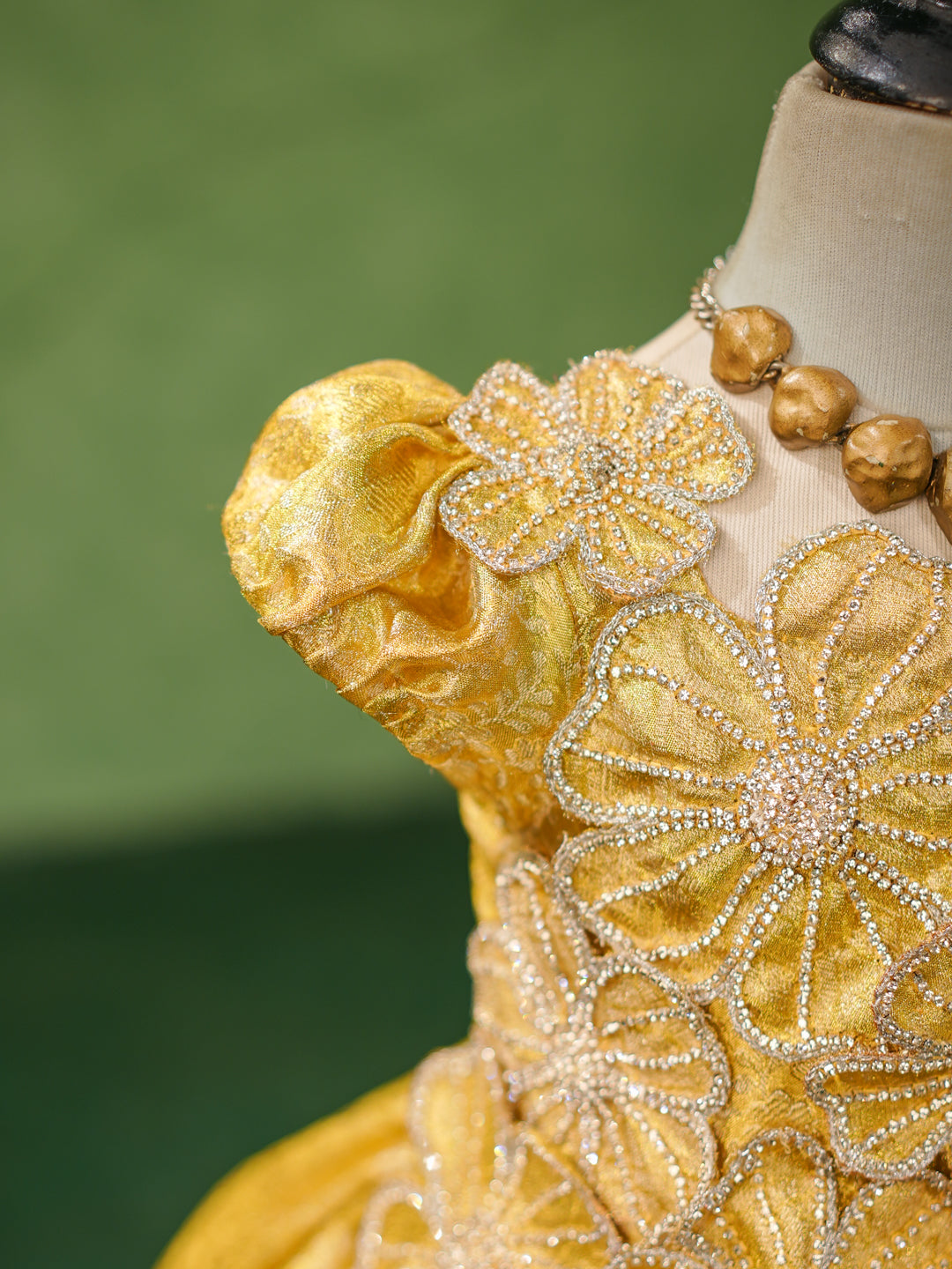 Pastel Yellow Kanchipuram Silk 3D Floral Gown