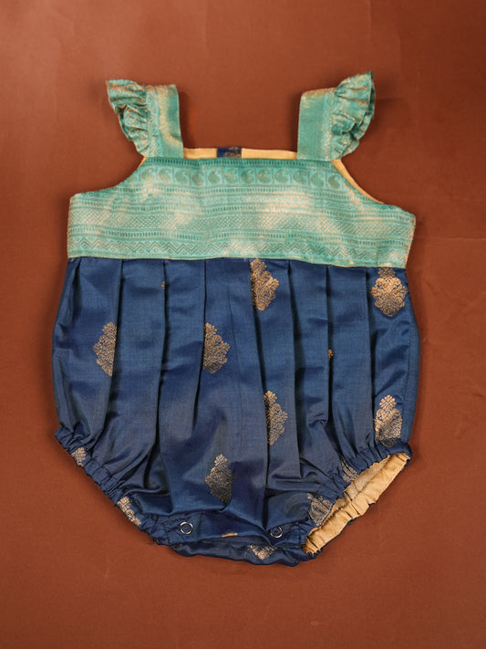 Peacock Teal – Silk Romper for Newborn Girls