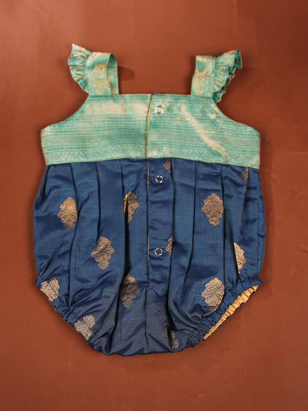 Peacock Teal – Silk Romper for Newborn Girls