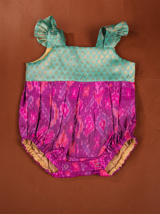 Berry Mint – Ikat Silk Romper for Newborn Girls