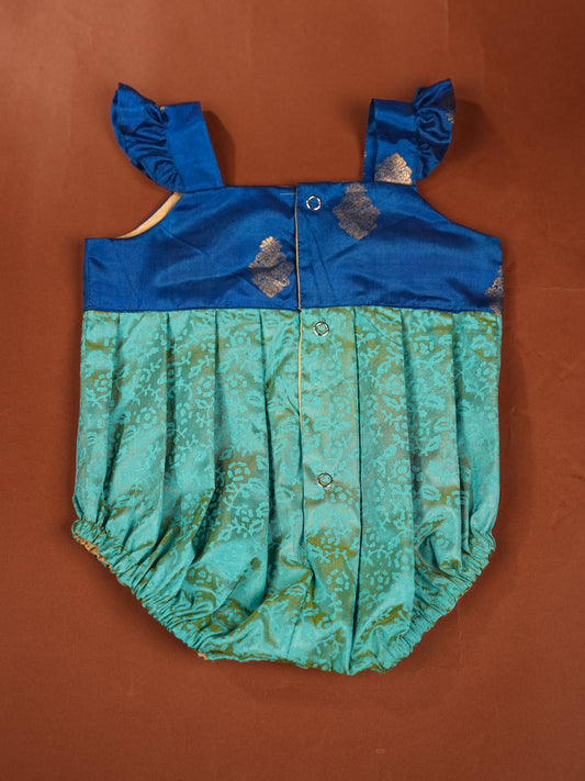 Peacock Bloom – Silk Romper for Newborn Girls