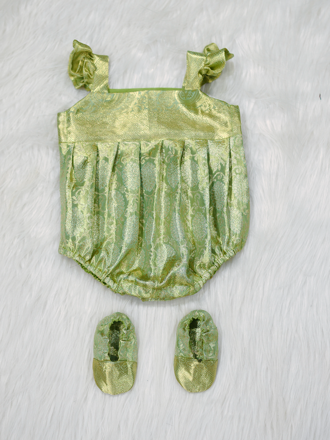 Mint Green Kanchipuram Silk Brocade Romper Set