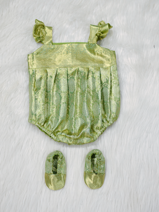 Mint Green Kanchipuram Silk Brocade Romper Set