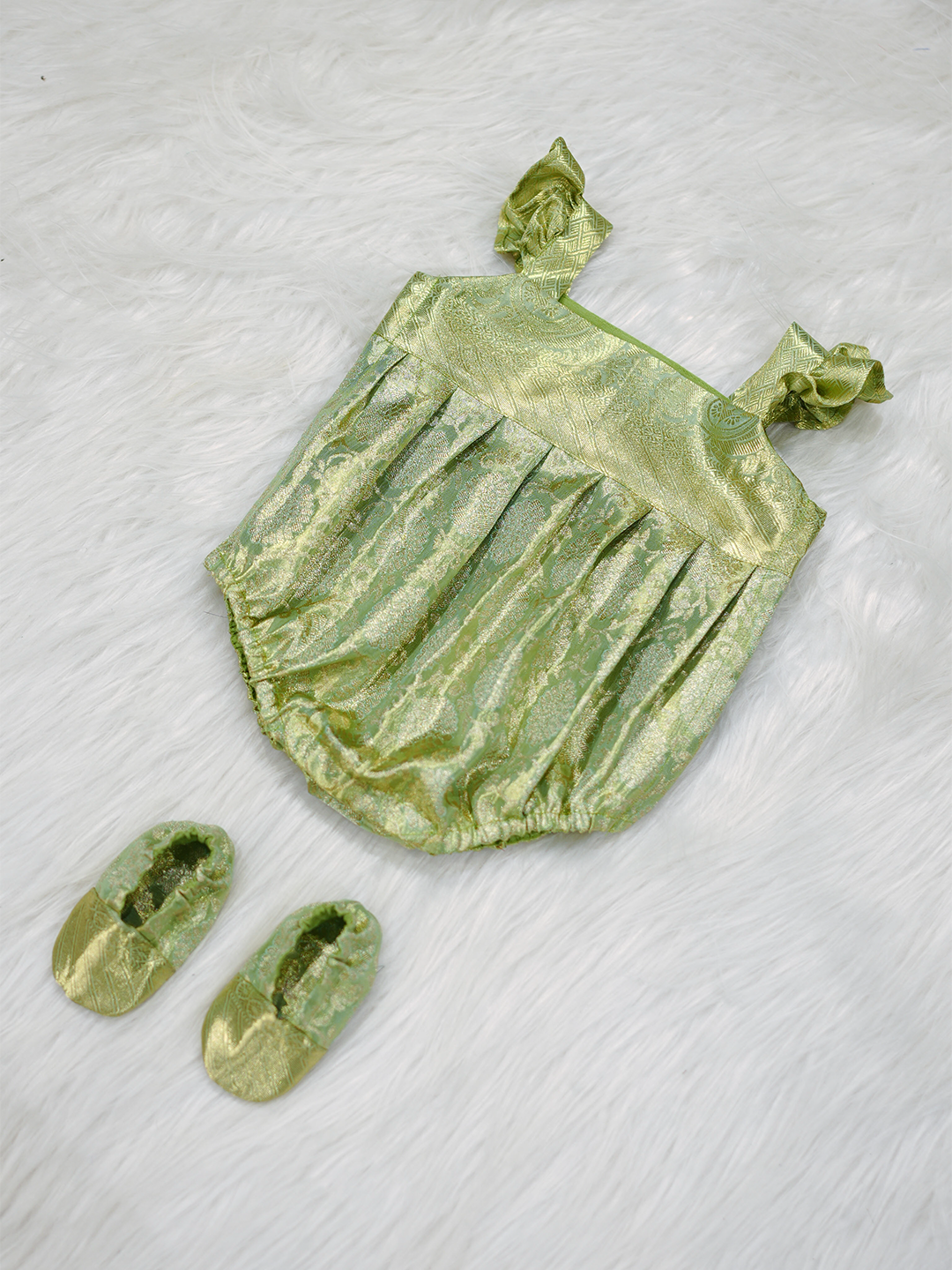 Mint Green Kanchipuram Silk Brocade Romper Set