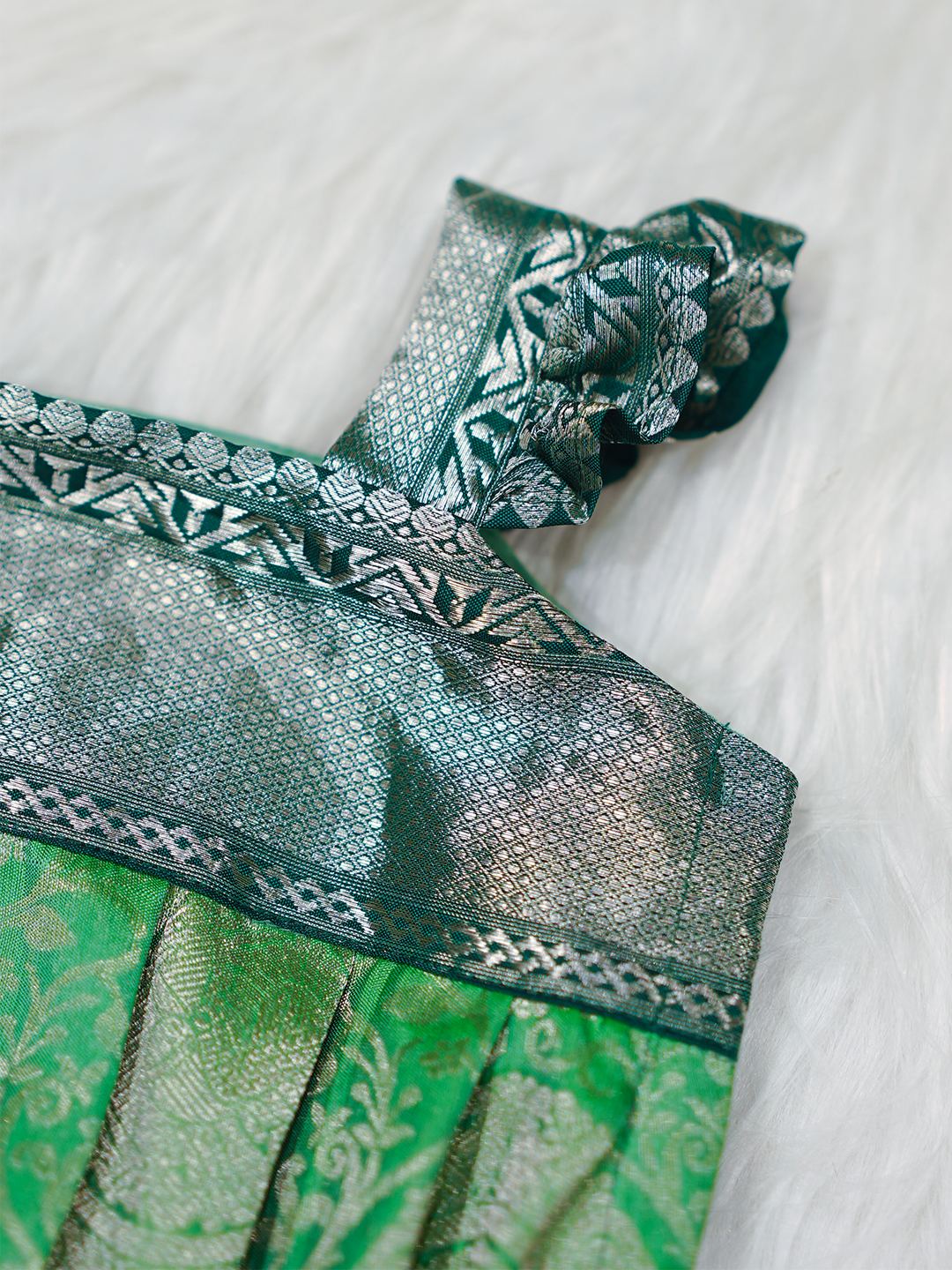 Sea Green & Silver Kanchipuram Silk Romper Set