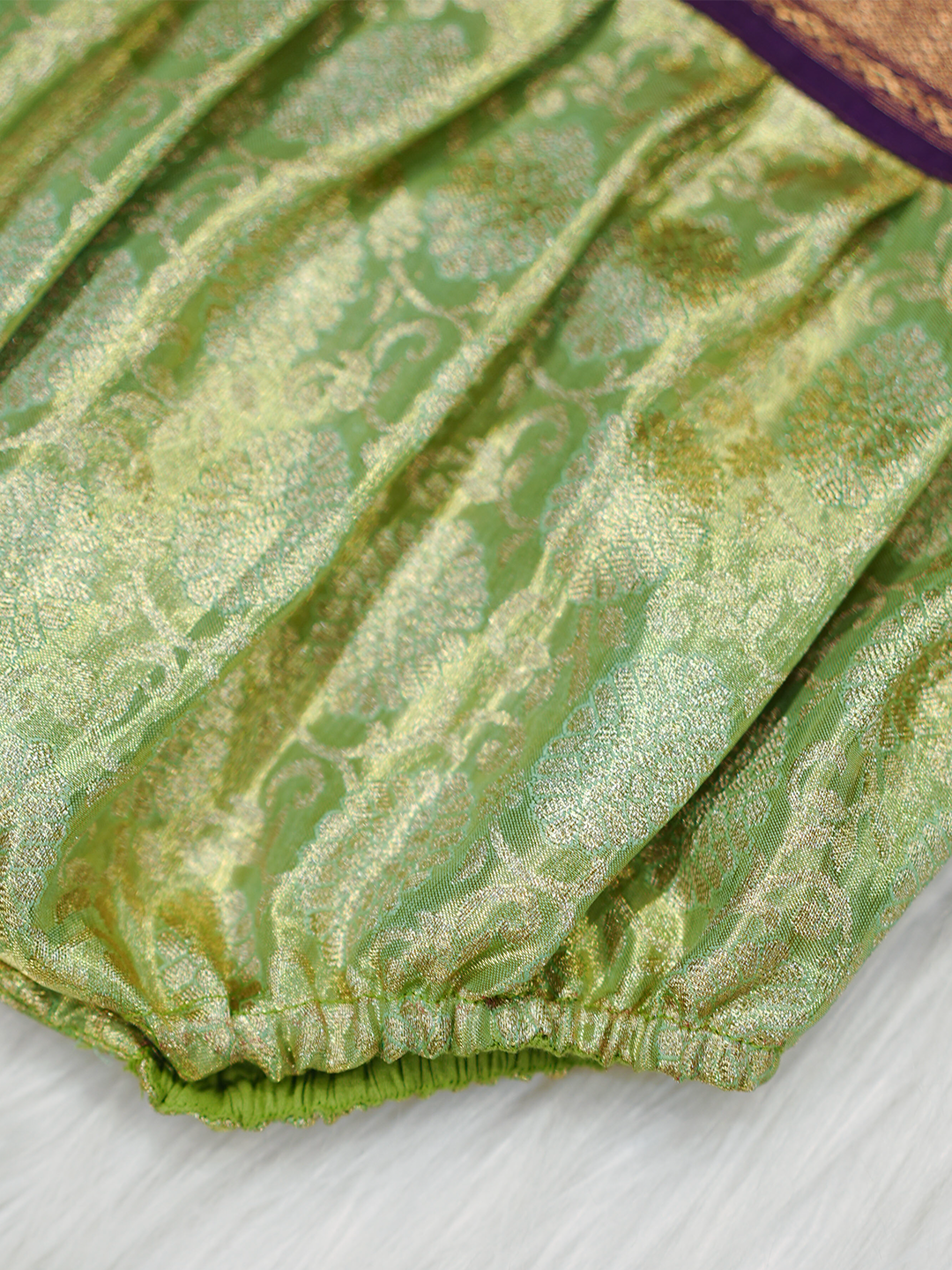 Pistachio Green & Coffee Kanchipuram Silk Romper Set