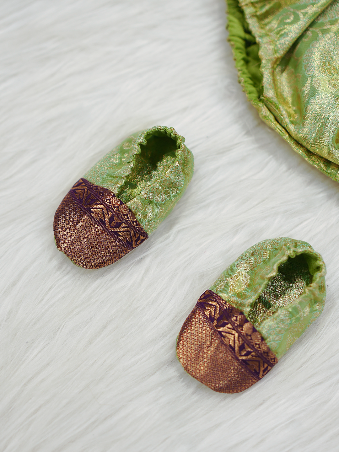 Pistachio Green & Coffee Kanchipuram Silk Romper Set