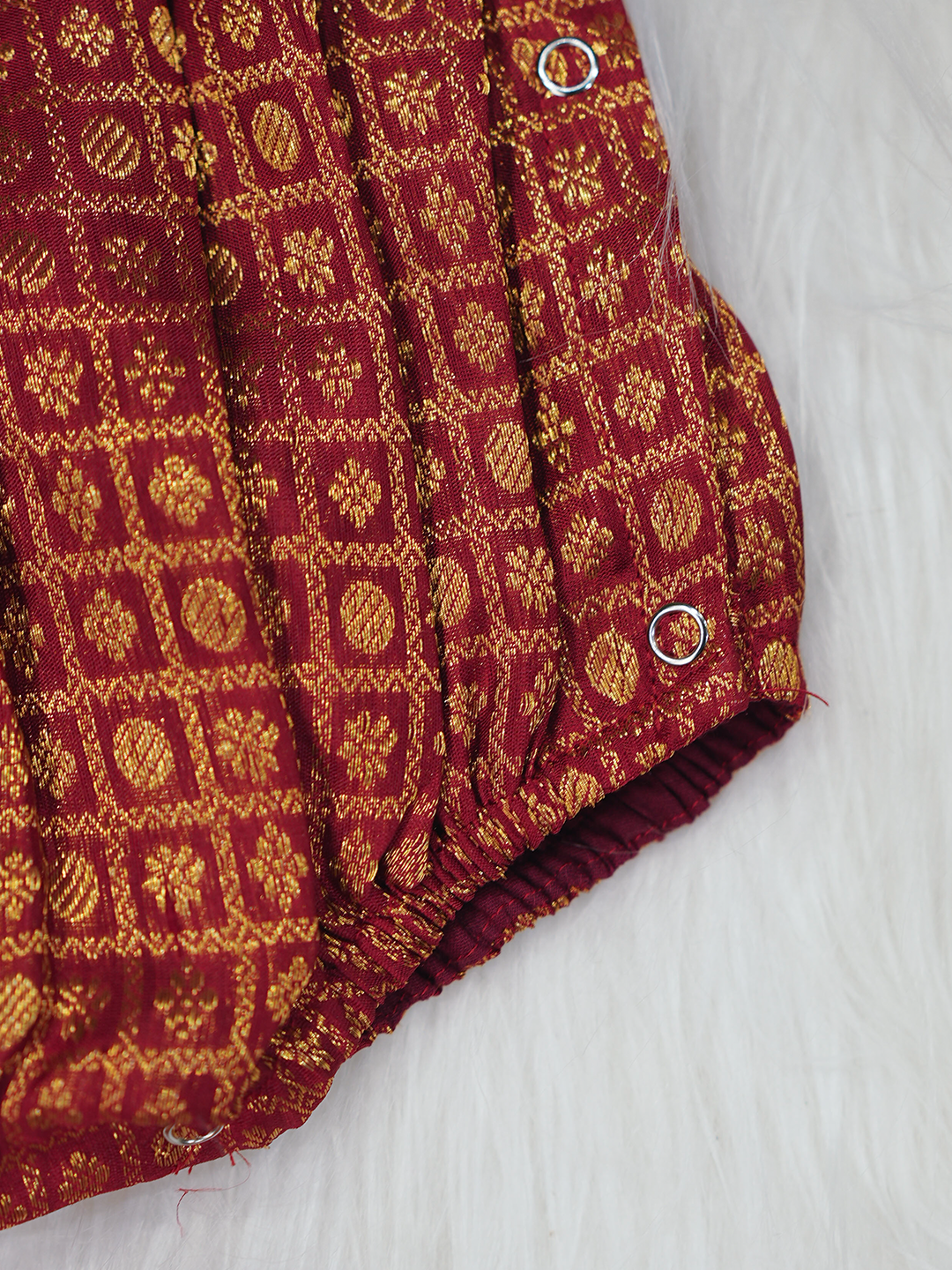 Maroon & Gold Kanchipuram Silk Rosette Romper Set