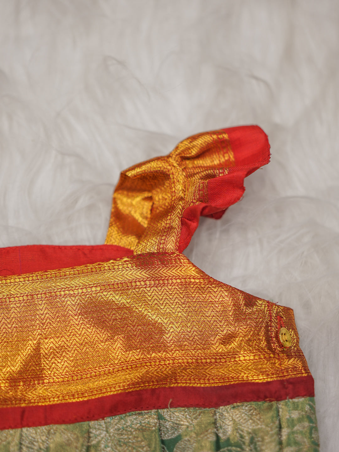 Heritage Green & Red Silk Newborn Romper Set