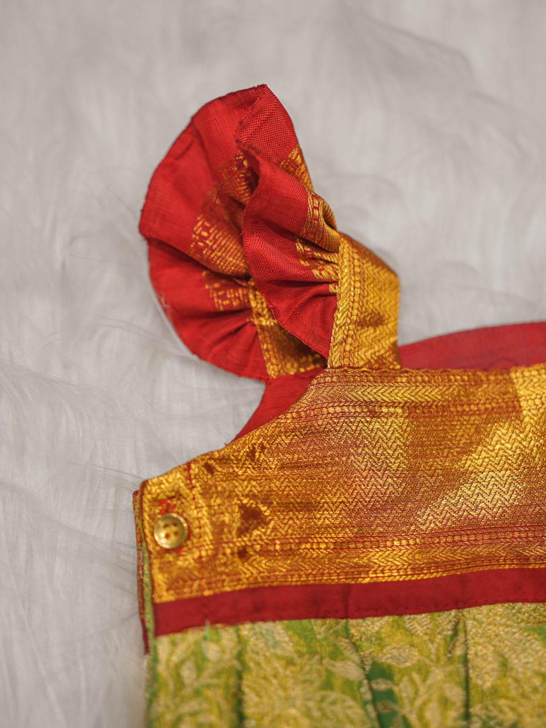 Heritage Green & Red Silk Newborn Romper Set