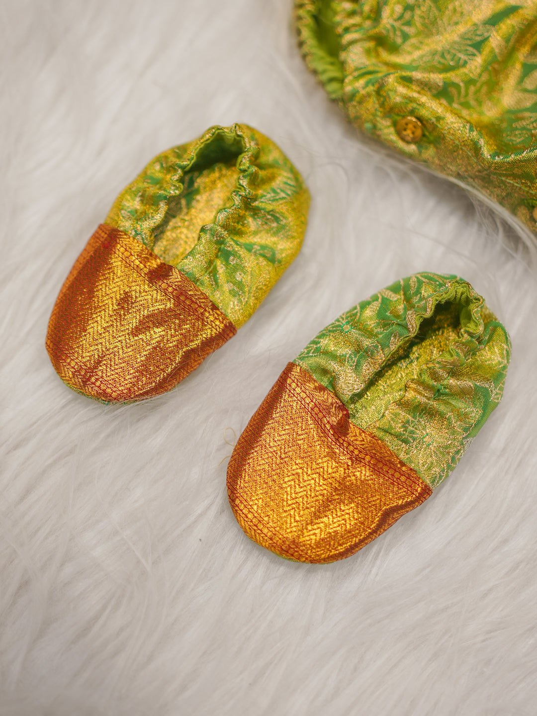 Heritage Green & Red Silk Newborn Romper Set