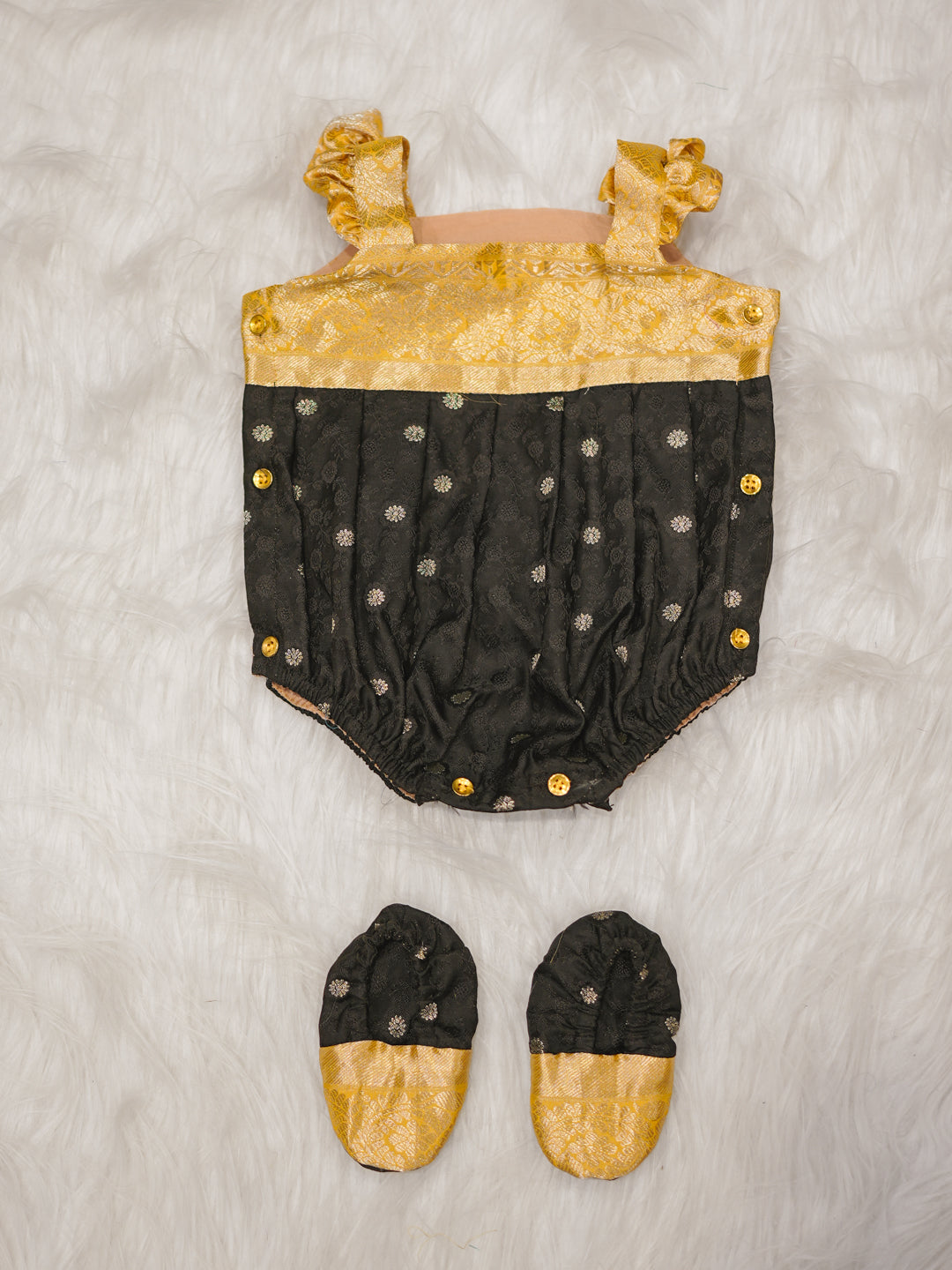 Classic Black & Gold Silk Newborn Romper Set
