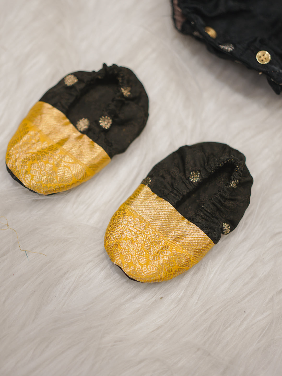 Classic Black & Gold Silk Newborn Romper Set