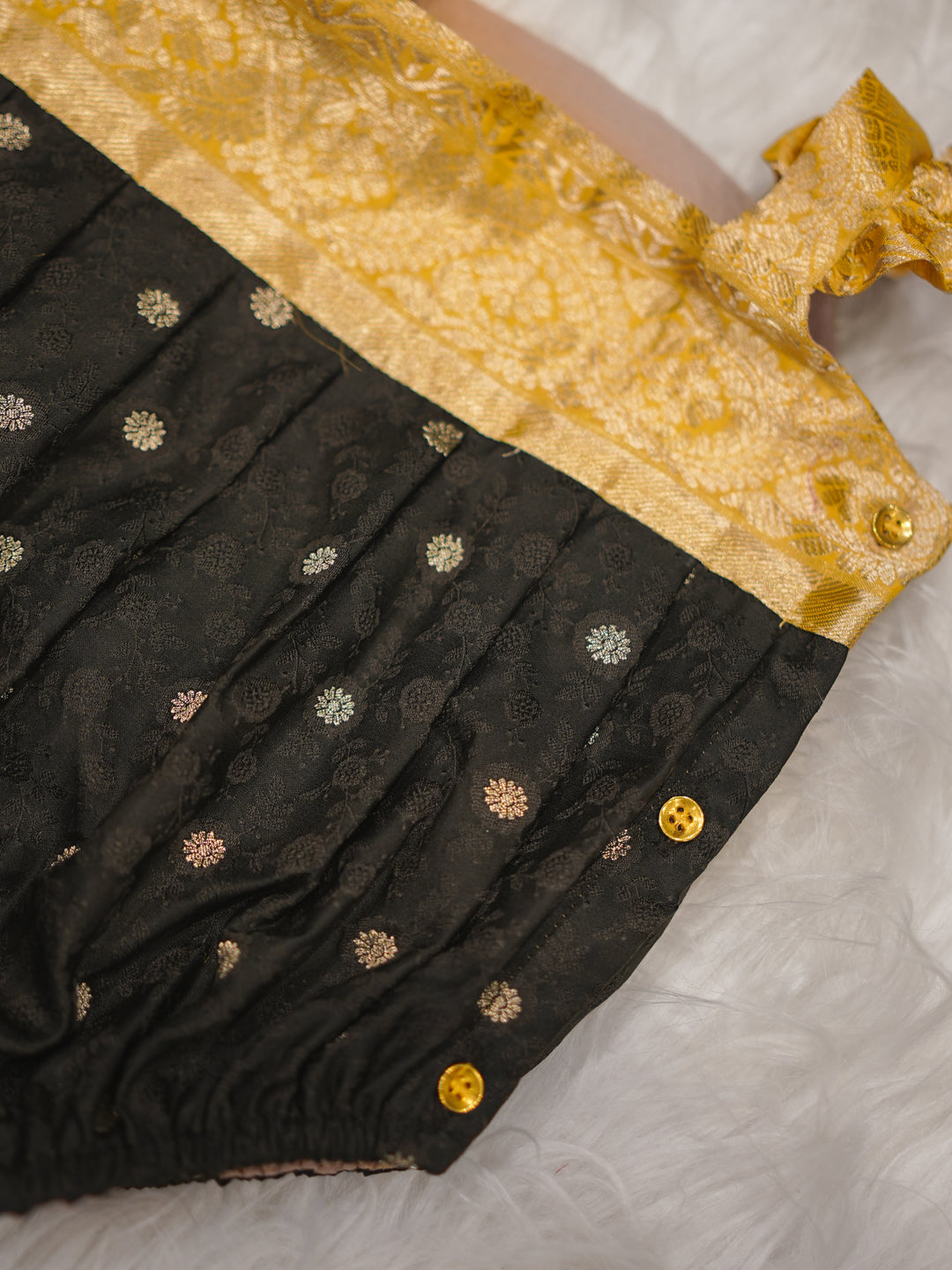 Classic Black & Gold Silk Newborn Romper Set