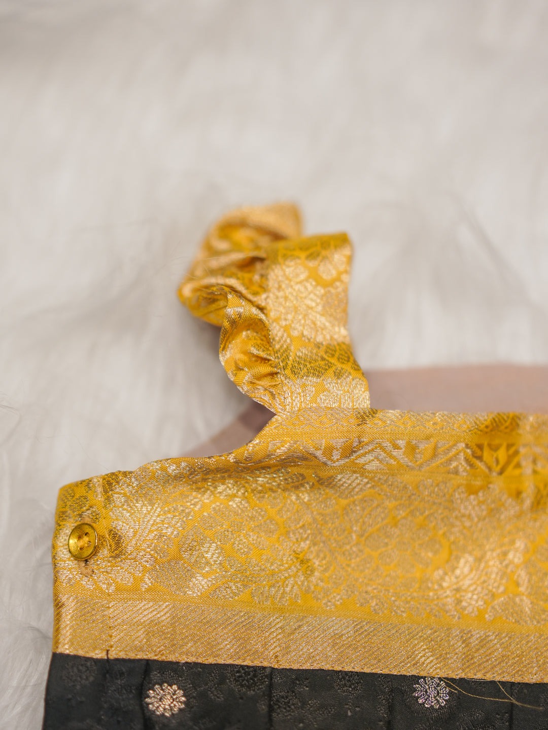 Classic Black & Gold Silk Newborn Romper Set