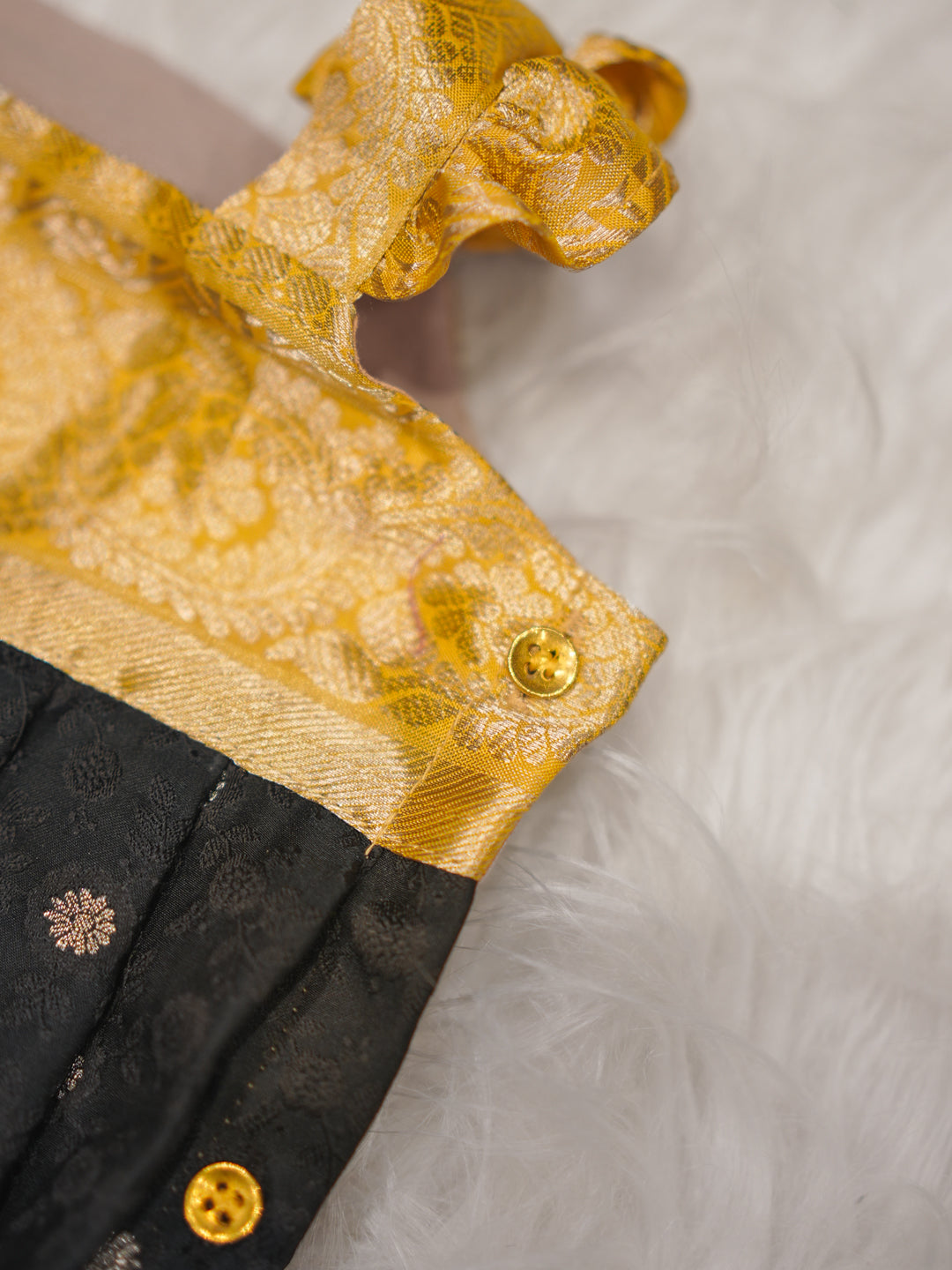 Classic Black & Gold Silk Newborn Romper Set