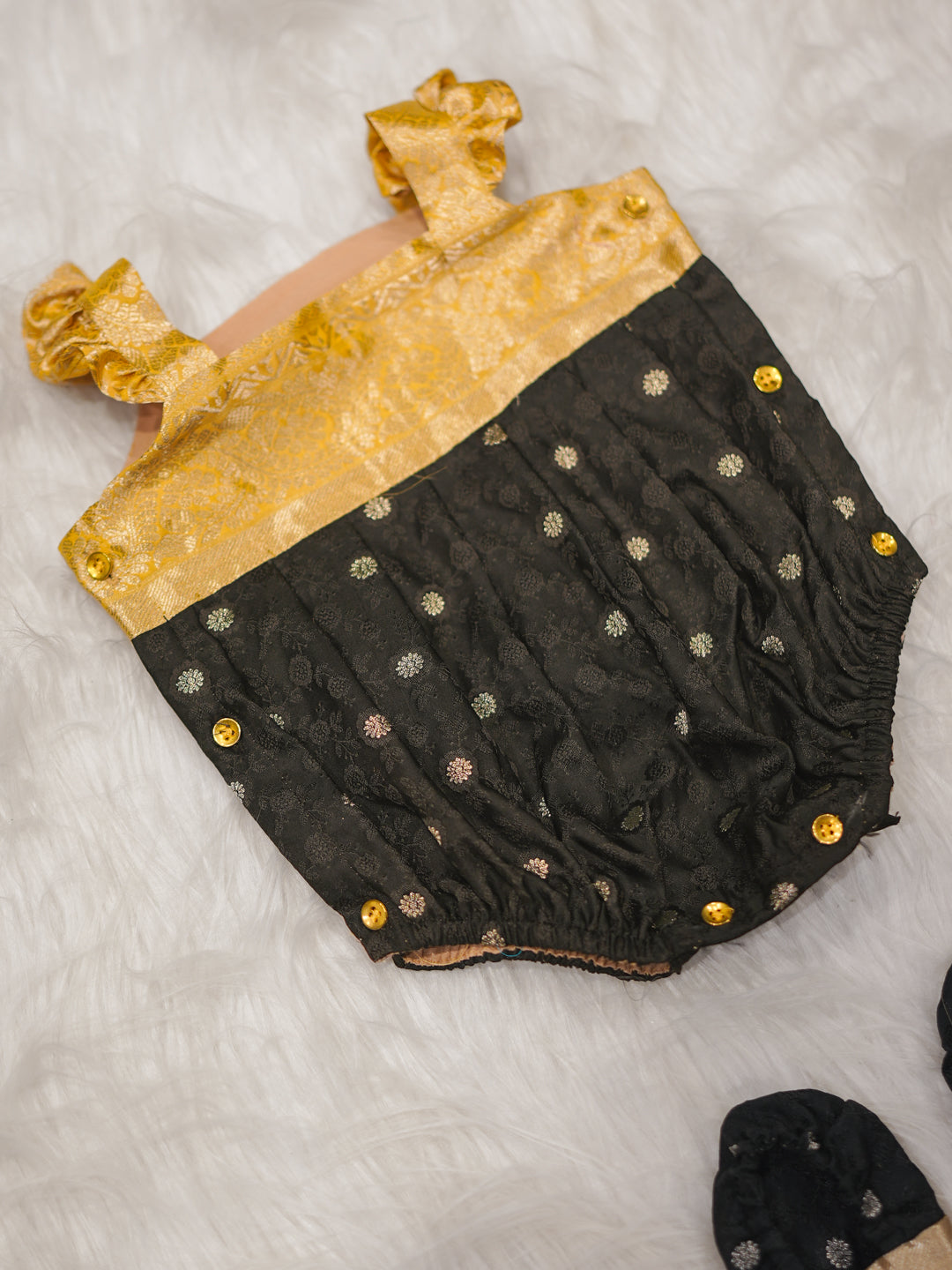 Classic Black & Gold Silk Newborn Romper Set