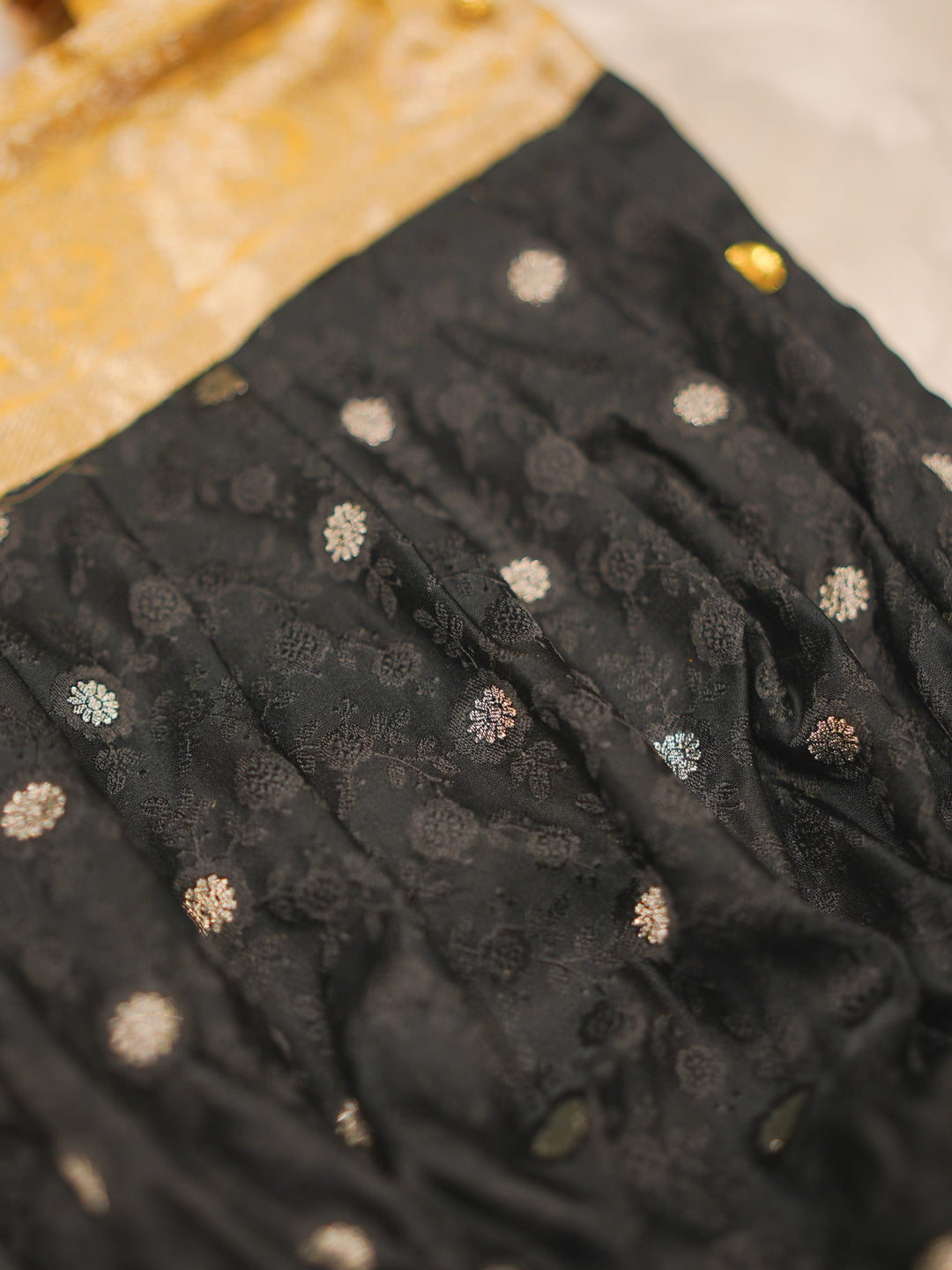 Classic Black & Gold Silk Newborn Romper Set