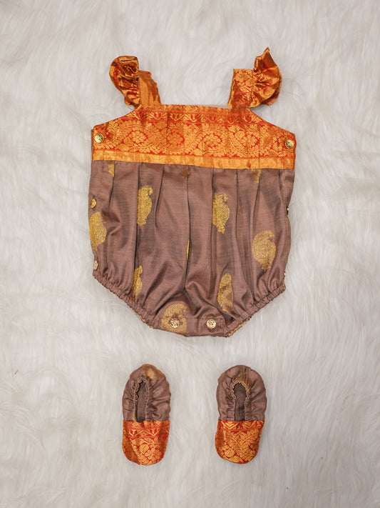 Rust Red & Mocha Silk Newborn Romper Set