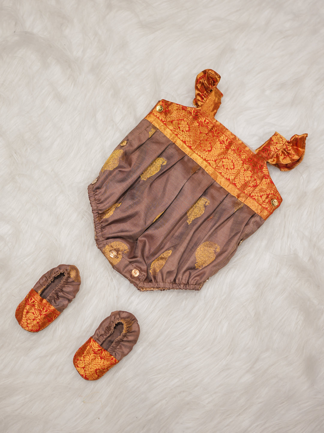 Rust Red & Mocha Silk Newborn Romper Set