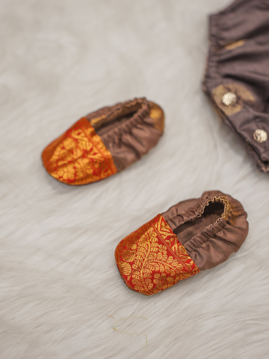 Rust Red & Mocha Silk Newborn Romper Set