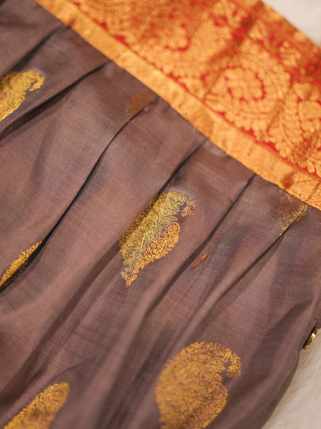 Rust Red & Mocha Silk Newborn Romper Set