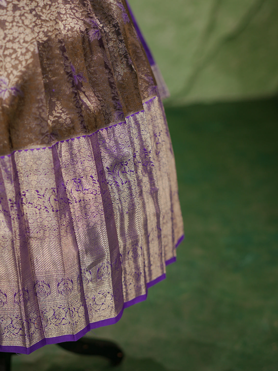 Purple & Gold Kanchipuram Silk Lehenga Saree for Girls