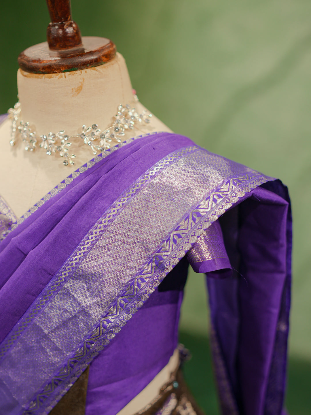 Purple & Gold Kanchipuram Silk Lehenga Saree for Girls