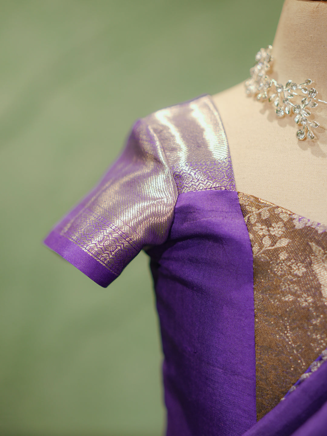 Purple & Gold Kanchipuram Silk Lehenga Saree for Girls