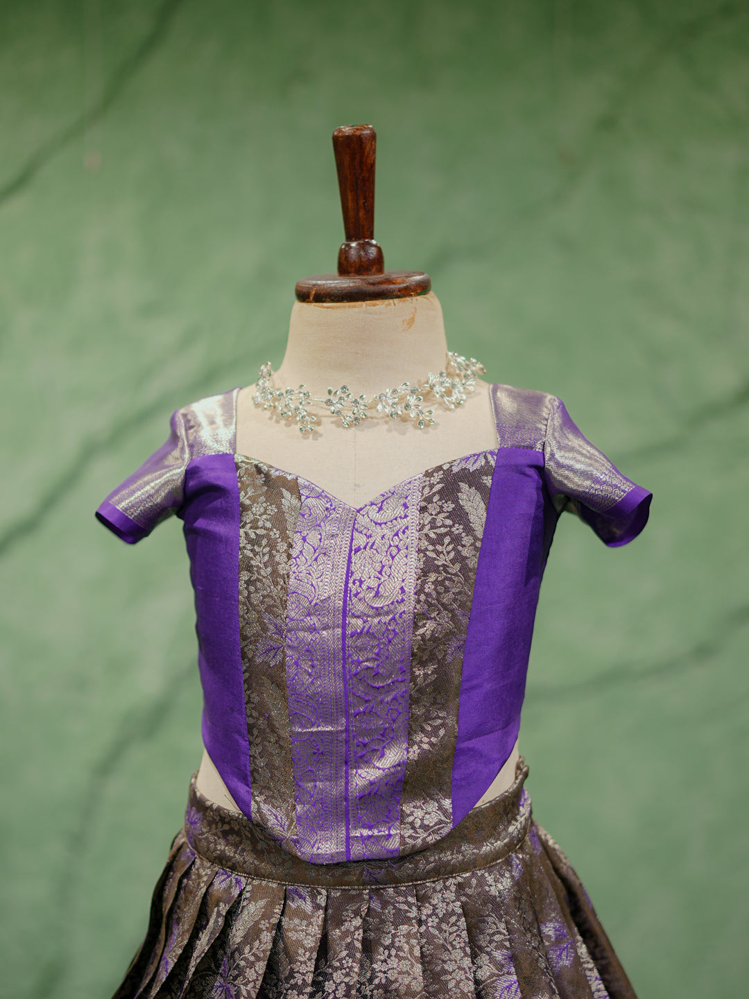 Purple & Gold Kanchipuram Silk Lehenga Saree for Girls