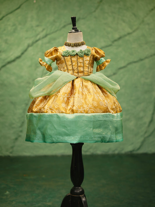 Cinderella-Inspired Gold & Mint Party Gown for Girls