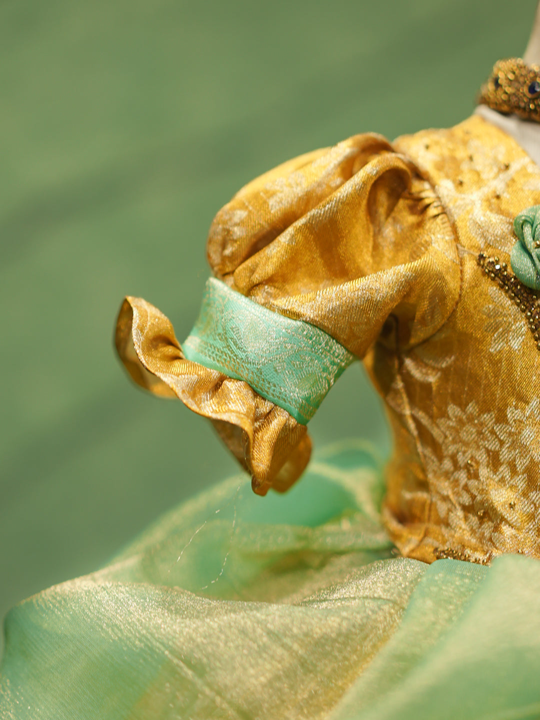 Cinderella-Inspired Gold & Mint Party Gown for Girls