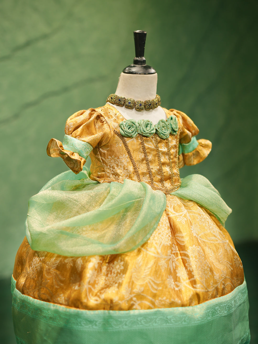 Cinderella-Inspired Gold & Mint Party Gown for Girls