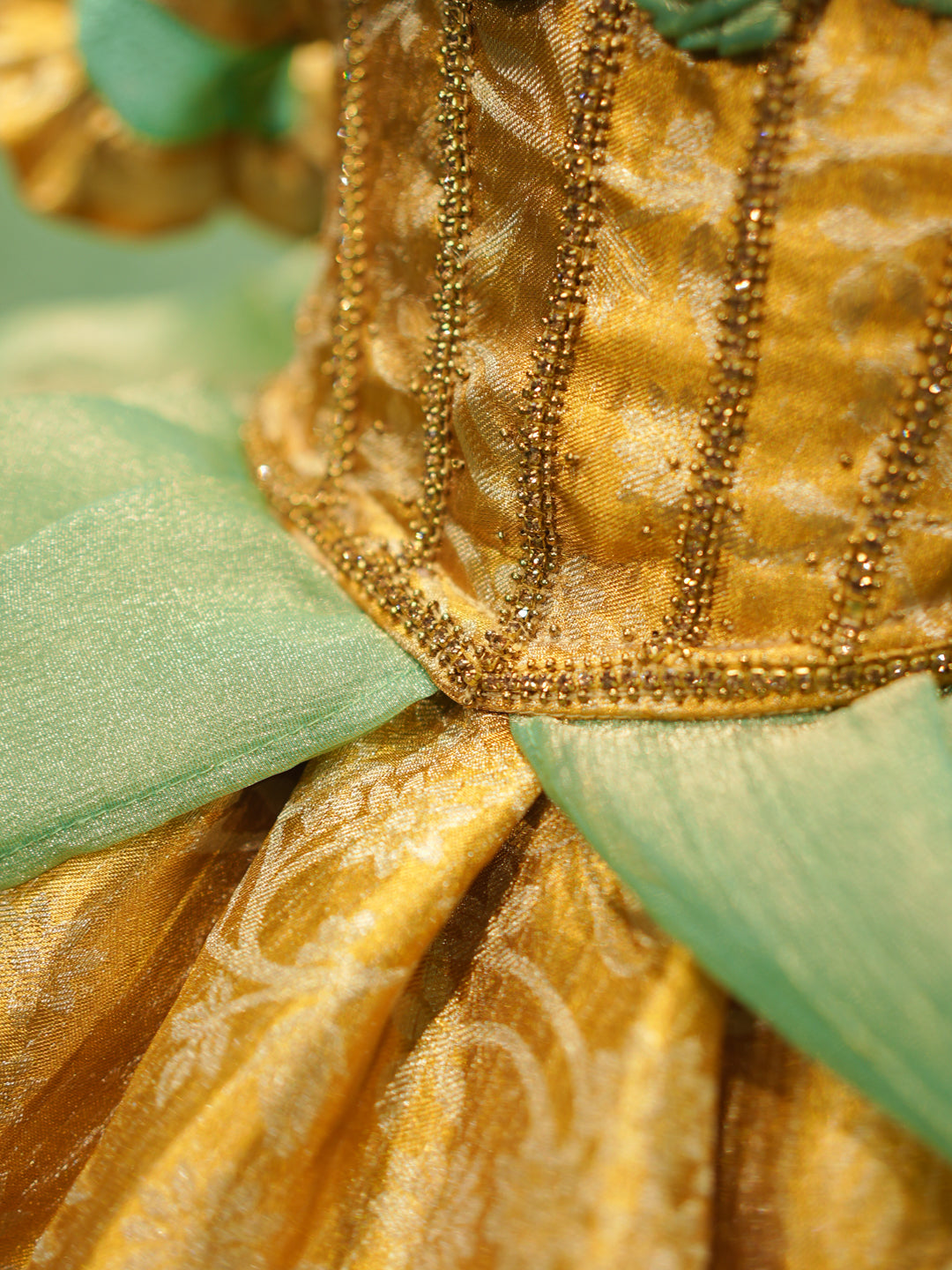 Cinderella-Inspired Gold & Mint Party Gown for Girls