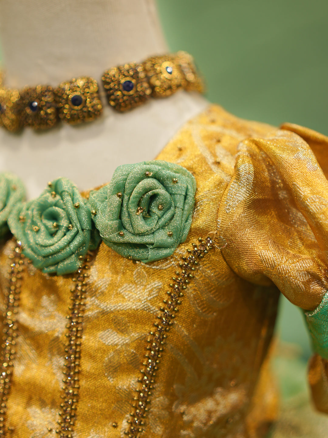 Cinderella-Inspired Gold & Mint Party Gown for Girls