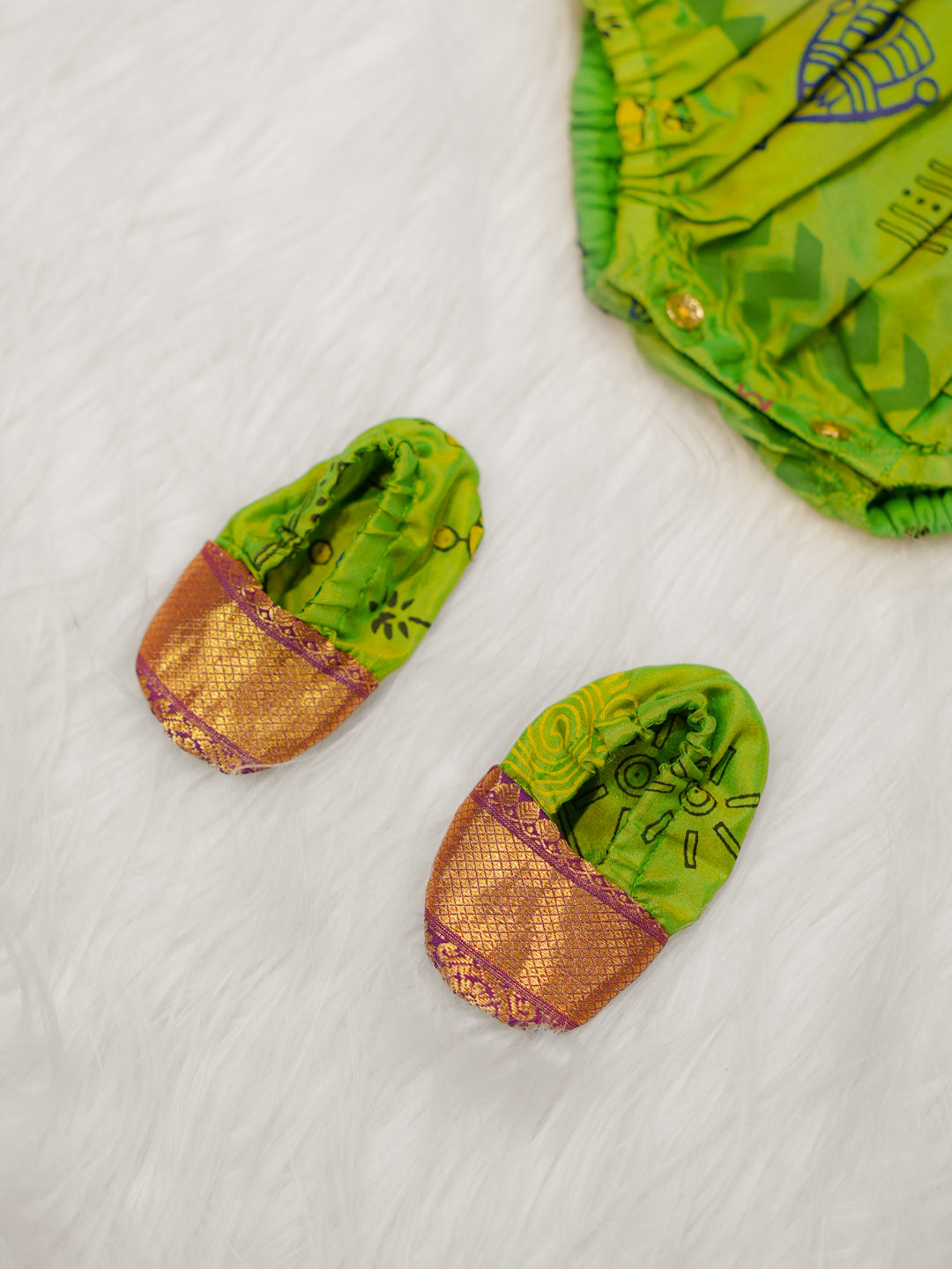 Green Tribal Print Silk Romper Set